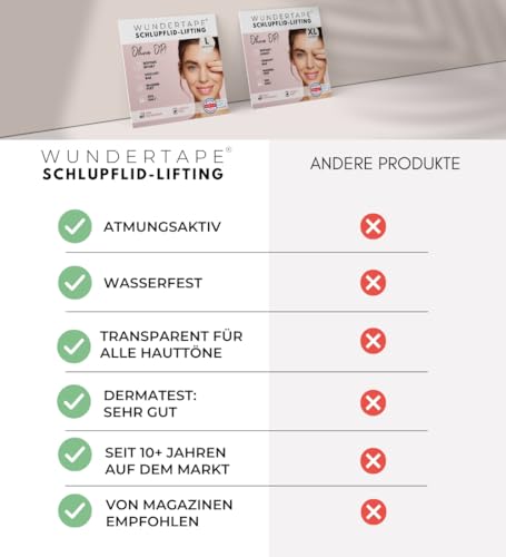 WUNDERTAPE Schlupflider Stripes unsichtbar Schlupflid-Tape Streifen zum Augenlid-Lifting ohne OP! (wasserfest, 24h Halt, double eyelid tapes) Augenlid-Tape (M + L + XL)