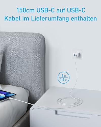 Anker 20W USB C Ladegerät, iPad Netzteil, USB-Schnellladenetzteil, iPad Ladegerät, Kompatibel mit iPhone 16/15/iPhone 15 Plus/iPhone 15 Pro/iPhone 15 Pro Max/iPad und mehr (mit 150cm USB-C Kabel)