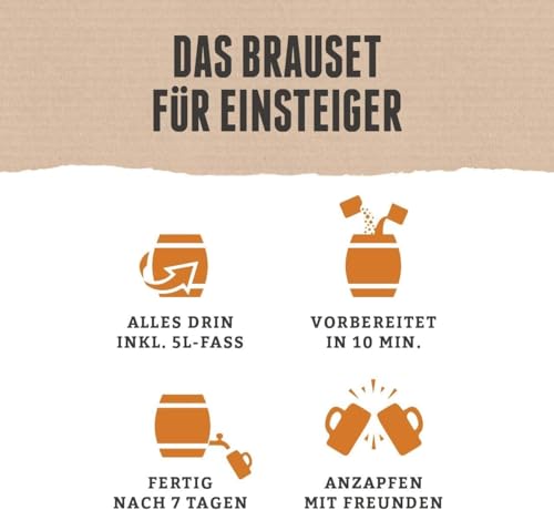 Braufässchen |Bierbrauset zum selber brauen | Pils im 5 liter Fass | In 7 Tagen fertig | Geschenk für Männer, Freund oder Vater | Biergeschenk