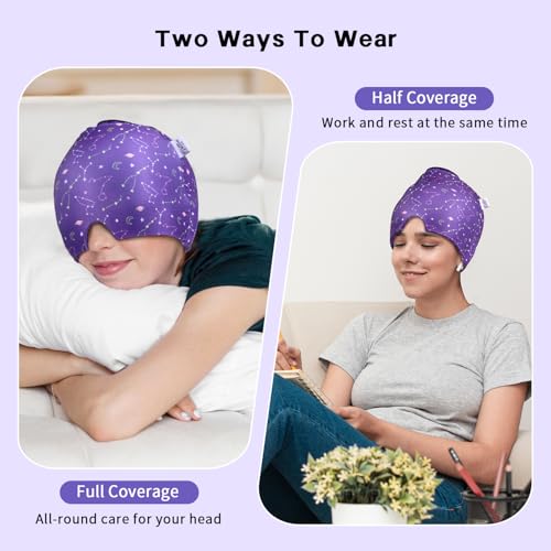 my novel things 2 Stück Migräne Maske und Augenmaske Kühlend, Migräne Kühlmaske, Migraine Relief Cap, Kopfschmerzen Kühlmaske, 360° Gel Surround Kühlpads zur Linderung von Migräne Kopfschmerzen, Druck