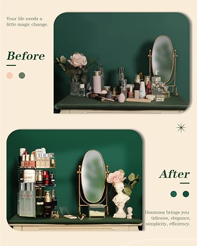 HOOMOOZ Make Up Kosmtik Organizer, 360° Drehbar Skincare Organizer, Multifunktion Schmink Aufbewahrung, Verstellbare Aufbewahrungsbox Desktop für Dresser Schlafzimmer Badezimmer, Transparent