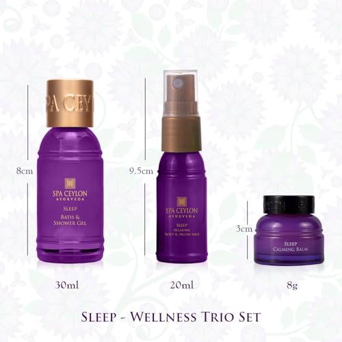 SPA CEYLON Sleep Wellness Trio Set | Restful Spa Essentials | Natural Ingredients | Ayurvedic | Lavender | Essential Oil | Shower gel, Body Mist, Balm | Gift set