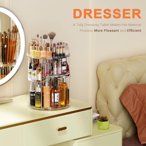 Auxmir Make Up Organizer mit 9 Einstellbaren Stufen, 360° Drehbar Schminktisch Kosmetik Organizer, Extra Größer Verbessert Schmink Organizer Skincare für Dresser Schlafzimmer Badezimmer, Transparent