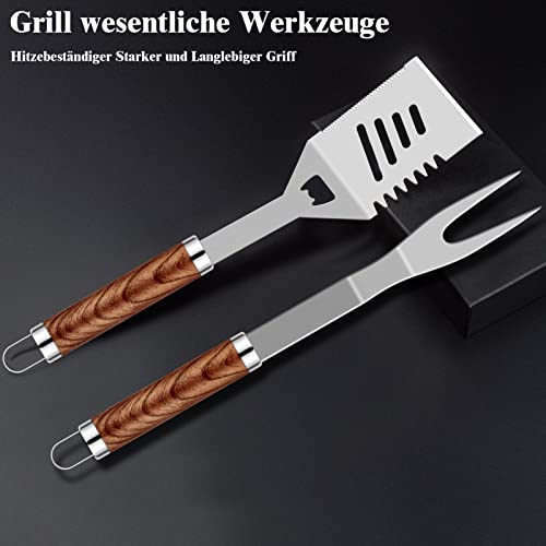 Grilliance 38 Stücke BBQ Grillbesteck Set Edelstahl Grillzubehör für Männer Geschenk Geburtstag Hochwertiger Grillutensilien Set Koffer mit Grillkoffer und Grillmatte für Garten und Camping Braun
