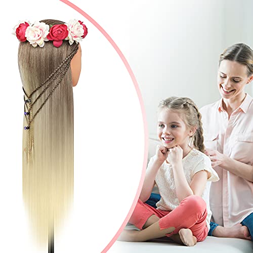 Trainingsköpfe, 28 inch Übungskopf Frisierkopf Friseur 100% Synthetikfaser-Haar Styling Kopf Frisierkopf für Frisöre mit kostenloser Klemme und DIY Flechtset(Golden)
