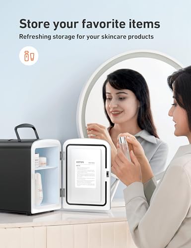 AstroAI Mini Fridge 4 Litre, 6 Can Portable AC+DC Power Cooler, for Bedrooms, Cars, Offices; Skincare, Makeup, Cosmetics, Food (Black)