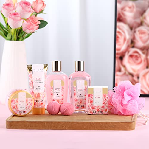 Spa Luxetique Spa Gift Set, Pamper Gifts for Women, 8pcs Rose Bath Gift Set with Body Lotion, Body Butter, Bath Bombs, Bath Gift Sets for Women, Personalised Gifts, Birthday Gifts for Women