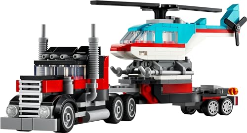 LEGO Creator 3in1 Flatbed Truck with Helicopter Toy to Propeller Plane and Fuel Lorry to Hot Rod and SUV Car Toys for 7 Plus Year Old Boys, Girls and Kids who Love Cool Vehicles, Gift Idea 31146