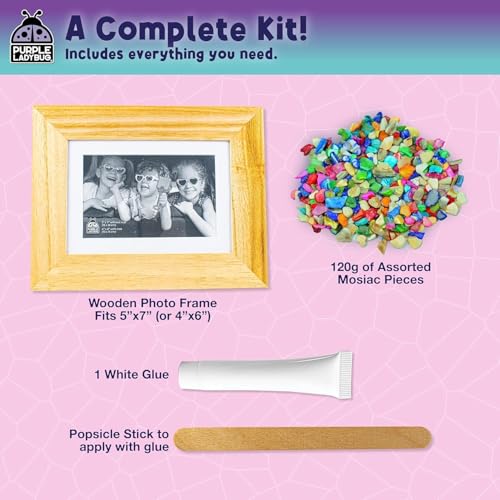 PURPLE LADYBUG Decorate Your Own Mosaic Photo Frame Craft Kits for Kids Age 6+ - 7 Year Old Girl Gifts, Birthday Gifts for 10 Year Olds Girls, DIY Arts and Crafts Activity for Kids Ages 6-10