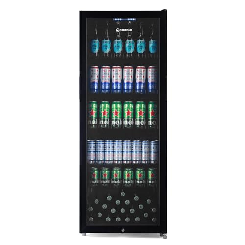 Subcold MAXI250LED Tall Drinks Fridge with Glass Door | 237L Upright Can Cooler | Ideal for Home Bars, Kitchens, and Entertaining Spaces (Black)