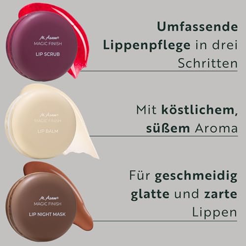 M. Asam MAGIC FINISH Intensive Lip Care Set (3 x 8,5 g), Lippenpflege Set mit Lip Scrub, Lip Balm & Lip Mask, Beauty-Geschenkset im Macaron Design Mit Mini Spatel, Pflege für geschmeidige Lippen