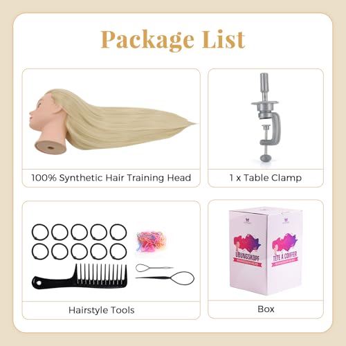 Neverland Beauty 30 Zoll Frisierkopf 100% Synthetisches Haar Trainingsköpfe für Friseure Ausbildung Kopf Puppenkopf zum Frisieren mit Haare Zubehör und Tischklemme(Beige)