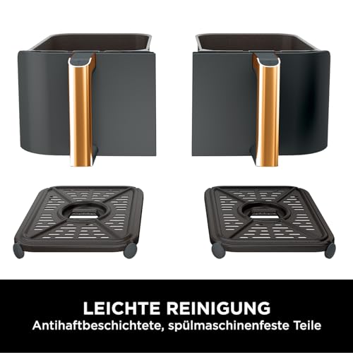 Ninja Foodi MAX Dual Zone Heißluftfritteuse, 9,5L Airfryer, 2 Fächer, mit Zange, Antihaftbeschichtung, spülmaschinenfeste Körbe, 6-in-1, Amazon Exklusiv, Kupfer/Schwarz, AF400EUCP