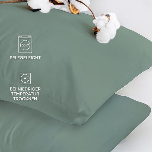 Twinzen® Kissenbezug 40x80 (2er-Set) - 100% Jersey Baumwolle 150 GSM Kissenbezüge - Grün - Für Kissenbezüge 40x80 cm - Kissenhülle - Kissenbezug mit Reißverschluss - Oeko-Tex Zertifiziert