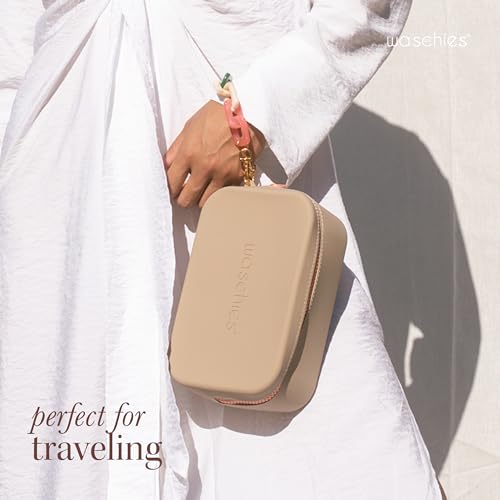 waschies Beauty Bag Brown Große Wasserabweisende, waschbare, weiche und Flexible Kosmetiktasche für die Aufbewahrung und Transport von waschies, Make-up & Kosmetik und vieles mehr
