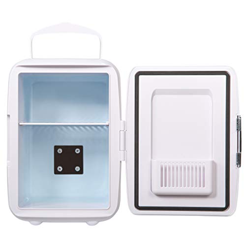 Russell Hobbs RH4CLR1001 4L/6 Can Portable Mini Cooler & Warmer for Drinks, Cosmetics/Makeup/Skincare, AC/DC Power, Retro Style, White, For Bedroom, Home, Caravan, Car
