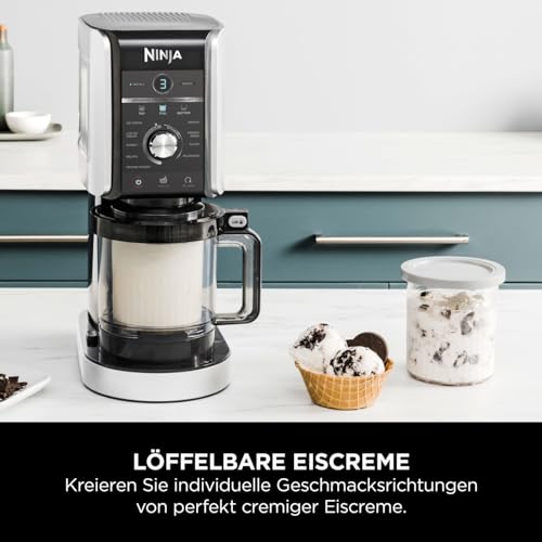 Ninja CREAMi Deluxe Eismaschine mit 3 Behältern, 10 Funktionen, Dessert & Ice Cream Maker für Eiscreme, Sorbet, Frozen Joghurt, Milchshakes, Slushi, 2-in-1 Geschmacksoption, Silber, NC501EU
