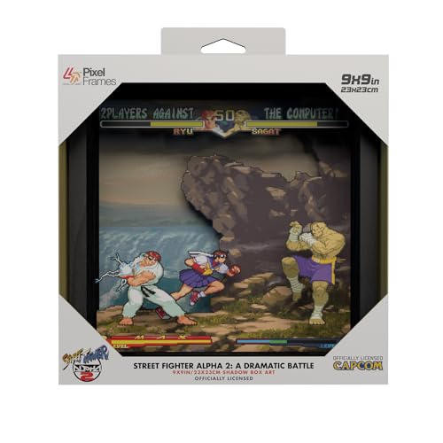 Level Up Labs Pixel Frames: Street Fighter Alpha 2: A Dramatic Battle – 3D-Schattenbox – gerahmte Dekoration für Wand, Zuhause, Regal, Spielposter, Kunst-Sammlerstücke, Jungen, Mädchen, Teenager,
