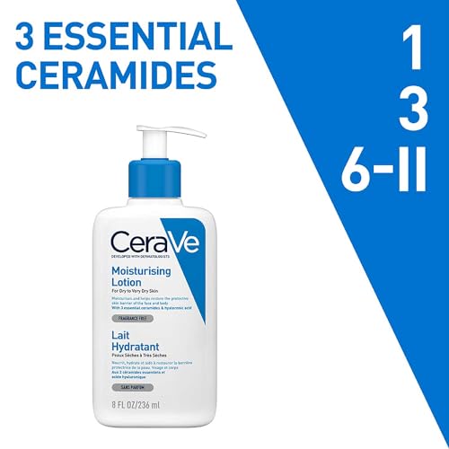 CeraVe Körperlotion mit Pumpspender, Für trockene bis sehr trockene Haut, Feuchtigkeitscreme Hyaluron und 3 essenziellen Ceramiden, Geeignet bei Neurodermitis, 236 ml