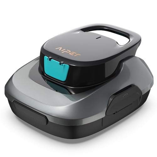 AIPER Poolroboter, Kabelloser Poolsauger Akku, 90 Minuten Reinigungszeit, Automatische Reinigung mit Selbsteinparkfunktion, Kompakter und Leichter Poolreiniger Ideal für Pools mit Flachem Boden