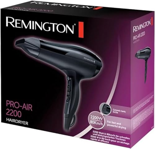 Remington Haartrockner Ionen [leicht] Pro-Air (2200 W, Keramik-Ionen-Ring, Stylingdüse, 3 Heiz- & 2 separate Gebläsestufen, Abkühlstufe) D5210