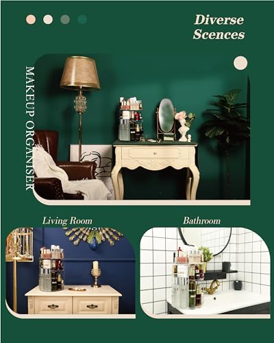HOOMOOZ Make Up Kosmtik Organizer, 360° Drehbar Skincare Organizer, Multifunktion Schmink Aufbewahrung, Verstellbare Aufbewahrungsbox Desktop für Dresser Schlafzimmer Badezimmer, Transparent