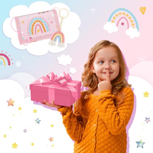 Hestya Kinder Brustbeutel - Dreifach Gefaltete Geldbörse mit Schlüsselanhänger, Portemonnaie zum Umhängen Geschenk für Jungen & Mädchen (Regenbogen)