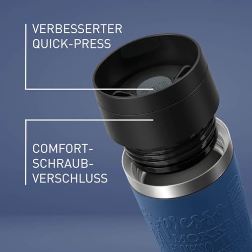 Emsa N20221 Travel Mug Classic Isolierbecher 0,5 Liter, neuer Komfort-Schraubverschluss, Edelstahl, 6h heiß und 12h kalt, 100% dicht, spülmaschinenfest, 360°-Trinköffnung, Dunkelblau