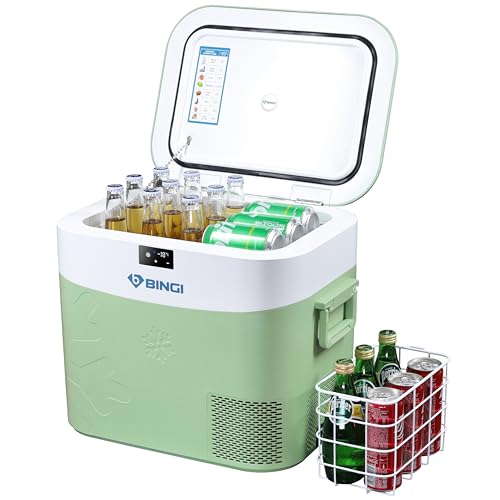 BINGI Portable Car Fridge Freezer 22L, 12V/24V DC & 100-240V AC Dual Power, -18℃ to 15℃ Adjustable Car Refrigerator, Cooler Box for Camping Campervan, Travel, RV, Truck, Picnic, Boat