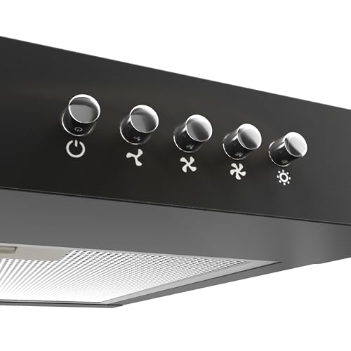 CIARRA ASB6903D 60cm Visor Cooker Hood A+ Energy Efficient Wall Mounted Undercabinet Range Hood Black, 220m³/h Quiet Extractor Fan with Top Venting