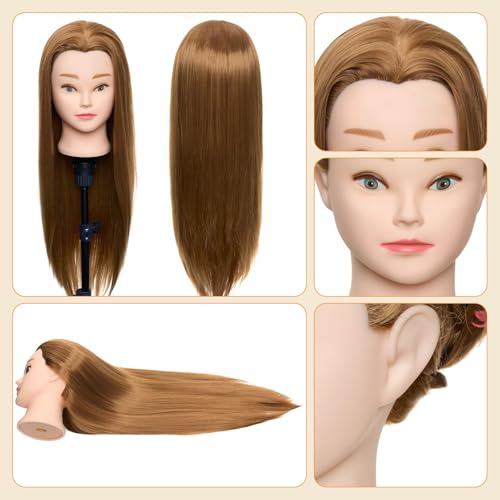 Neverland 24 Zoll Frisierkopf Echthaar Übungskopf Friseurkopf Friseursalon Trainingsköpfe für Friseure Puppenkopf Friseur Mannequin kopf mit Tischhalter + Haar Styling Braid Set