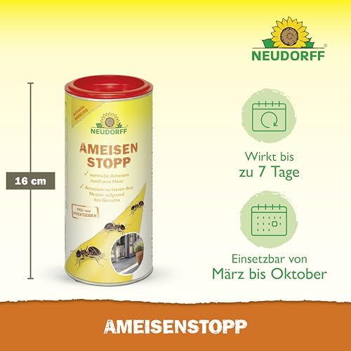 Neudorff AmeisenStopp – Anwendungsfertiges Ameisenstreumittel vertreibt Ameisen schnell aus Laufwegen und Nestern rund ums Haus, insektizidfrei, 200 g, Weiß