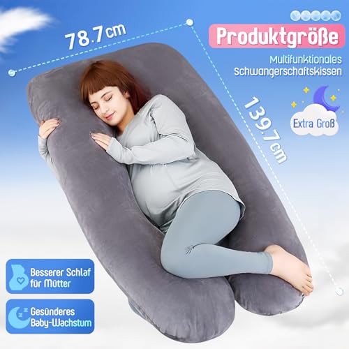 TaiBest Schwangerschaftskissen U-förmiges Ganzkörperkissen,schwangerschaftskissen zum schlafen Kann Rücken, Gesäß und Beine von schwangeren Frauen unterstützen (Polyester, Dunkelgrau)