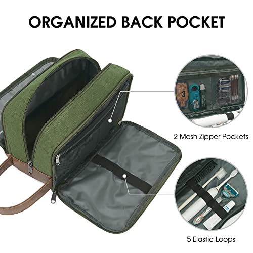 WANDF Kulturtasche für Herren Reise-Kulturtasche,Dopp-Kit aus Canvas,Wasserabweisende vegane Ledertasche für Rasierutensilien und Toilettenartikel (Grün)