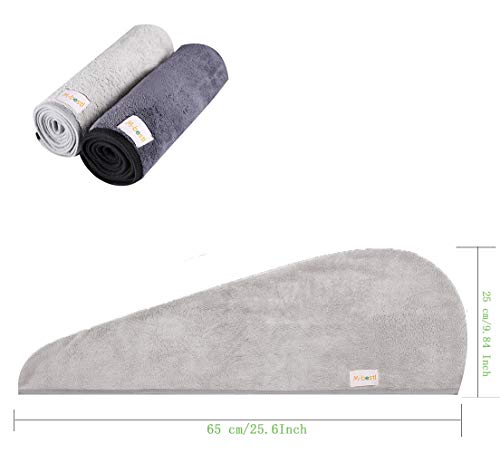 M-bestl 2 Pack Haartuch Turban, Mikrofaser-Haartrocknungshandtuch mit Knopfdesign zum Trocknen der Haare (Dunkelgrau & Hellgrau
