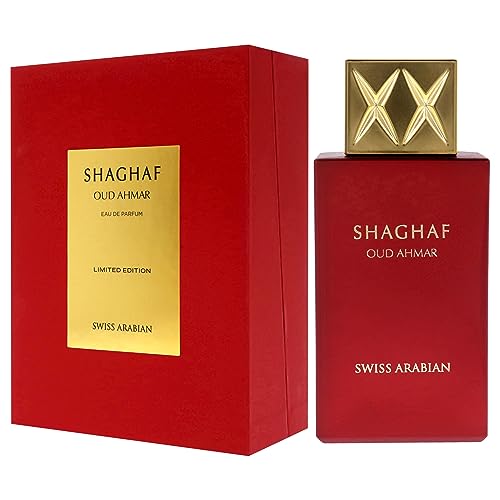 Swiss Arabian Shaghaf Oud Ahmar Eau de Parfum Unisex 75ML - Ein dekadenter warmer Amber-Gourmand mit spritziger Bergamotte und reifen Früchten - Ein luxuriöser und verführerischer Duft