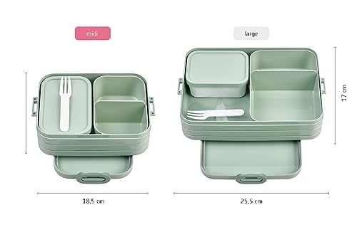 Mepal Bento Brotdose Midi Take A Break - Brotdose mit Bento Box - Für 2 Sandwiches oder 4 Brotscheiben - Lunchbox für kleine Snacks & Reste - Brotdose Erwachsene Essenbox mit Fächern - Nordic sage