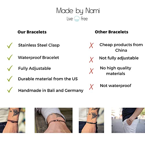 Made by Nami Dünnes Wickel-Armband Herren & Damen mit Karabiner-Haken Verschluss Handmade - Maritimer Surfer Schmuck - Minimalistisches Stoff-Armband - 100% Wasserfest & verstellbar (Smaragd Schwarz)