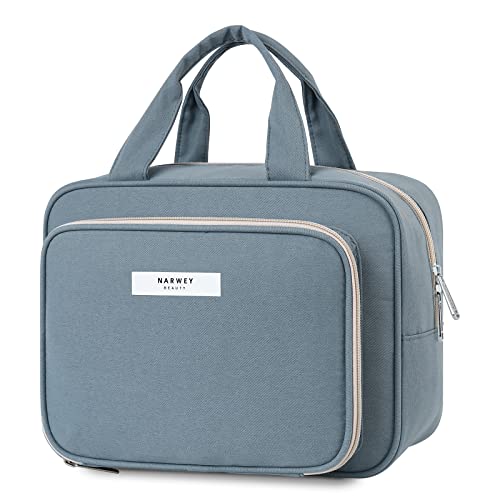 Kulturtasche Damen Gross kulturbeutel Kosmetiktasche Damen Groß Waschtasche Make up Tasche für Herren & Volle Größe (Graublau)