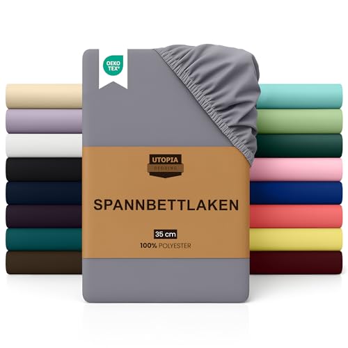 Utopia Bedding - Spannbettlaken 90x200cm - Grau - Gebürstete Polyester-Mikrofaser Spannbetttuch - 35 cm Tiefe Tasche