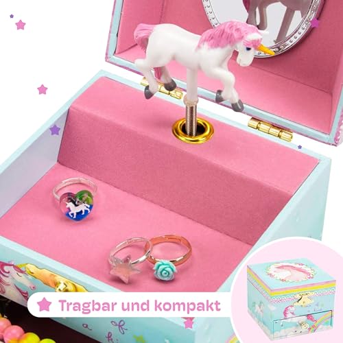 Jewelkeeper Schmuckkästchen Mädchen mit Drehendem Einhorn, Musik-Schatulle, Spieluhr Mädchen, Schmuckaufbewahrung, Regenbogendesign mit Schubladen - Einhorn Liebhaber Geschenk