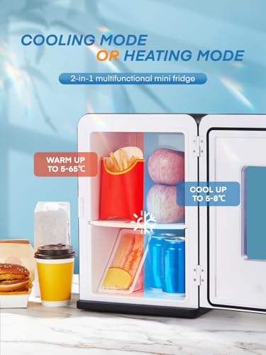 Mini Fridge 15L/21 Cans Mini Fridge for Bedrooms, Upgrade AC+12V DC Power Small Fridge for Bedroom, Car, Office, Travel | Max & ECO Mode, Thermoelectric Cooler and Warmer | for Skincare, Beauty, Drink