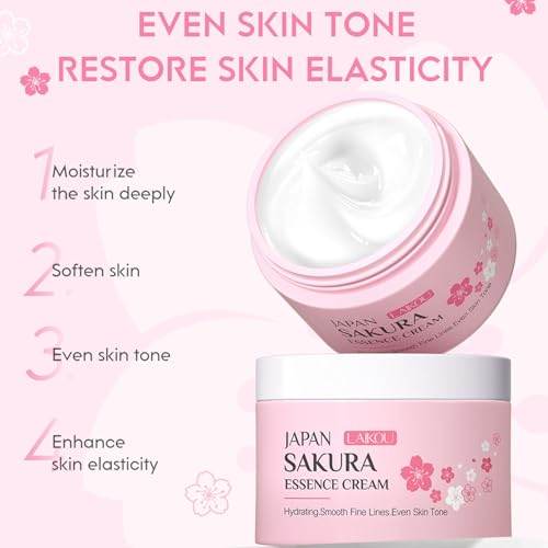 Rosarden Sakura Geschenke Set für Teenager-Mädchen und Frauen, Feuchtigkeitspflege Hautpflege Set, Gesichtspflege Set mit Cleanser, Serum, Augencreme und Creme (4-tlg)