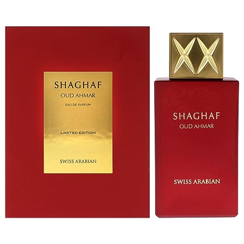 Swiss Arabian Shaghaf Oud Ahmar Eau de Parfum Unisex 75ML - Ein dekadenter warmer Amber-Gourmand mit spritziger Bergamotte und reifen Früchten - Ein luxuriöser und verführerischer Duft