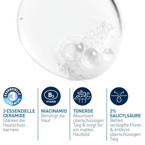 CeraVe Schäumendes Reinigungsgel für das Gesicht, Porentiefe Reinigung bei unreiner und zu Akne neigender Haut, Mit Salicylsäure, weißer Tonerde und Niacinamid, 236 ml [Die Verpackung kann variieren]