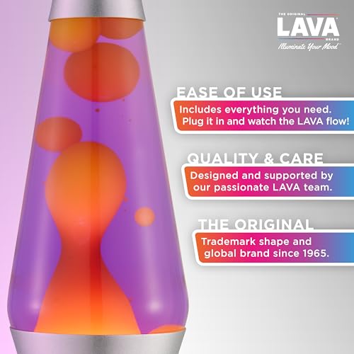 Lava Lamp 2125, Yellow Wax, Purple Liquid, Silver Base and Cap, Original 14.5 inch LAVA Motion Lamp to Illuminate Your Mood