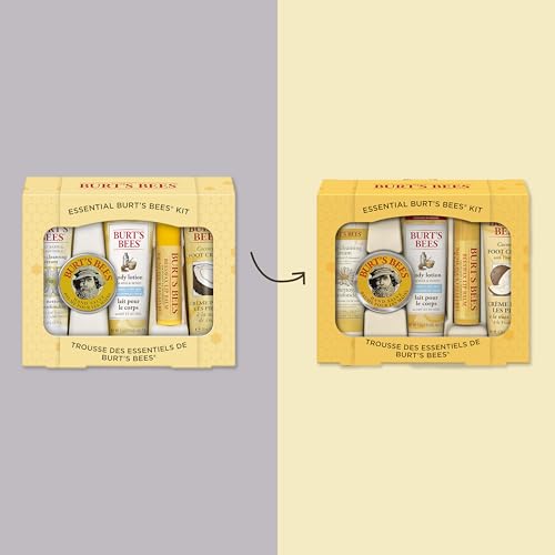Burt's Bees Essential Gift Set, Lip Balm, Hand Salve, Body Lotion, Foot Cream & Face Cleanser, 5 Travel Size Products