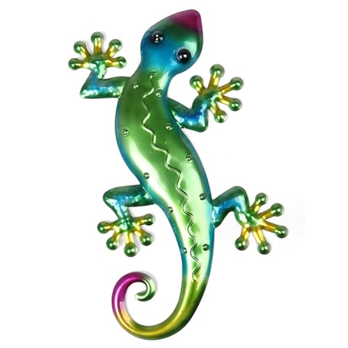 Metall-Gecko-Wandkunst 3D Lebendig Wandskulptur Gecko Hängende Wanddekoration Chamäleon Deko Kunst Wand Statue Eidechse Dekoration Garten Zaun Insekt Indoor Outdoor Dekorationen (Grün)