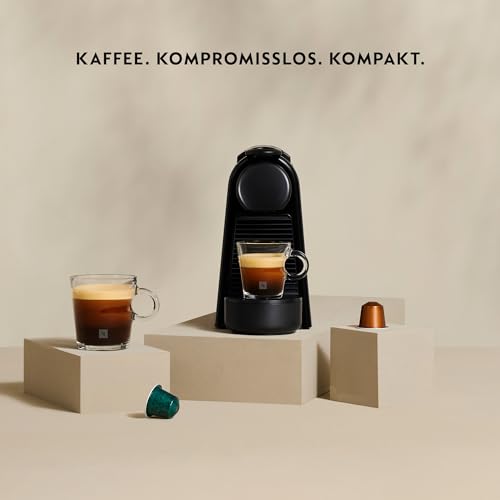 Nespresso De'Longhi Essenza Mini EN 85.B Kaffeekapselmaschine Welcome Set mit Kapseln in unterschiedlichen Geschmacksrichtungen 19 bar Pumpendruck,Platzsparend,1370W,0.6ml,32.5 x 11 x 20.5 cm,Schwarz