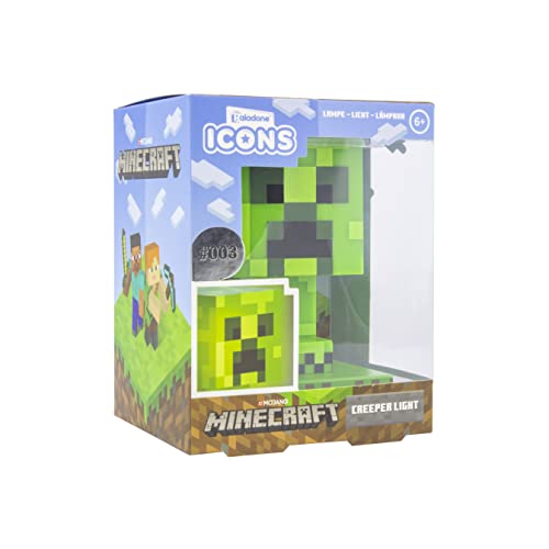 Minecraft Creeper Light, 3D Lamp - Officially Licensed Night Light - 12 cm Tall, Battery Powered, Gaming Room and Bedroom Decor for Minecraft Gamers | Paladone, Green